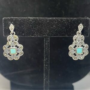 Vintage 925 Sterling Silver and Marcasite  Dangle Earrings